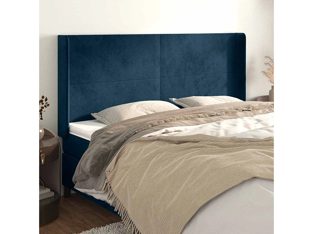 Kopfteil mit Ohren Dunkelblau 183x16x118/128 cm Samt
