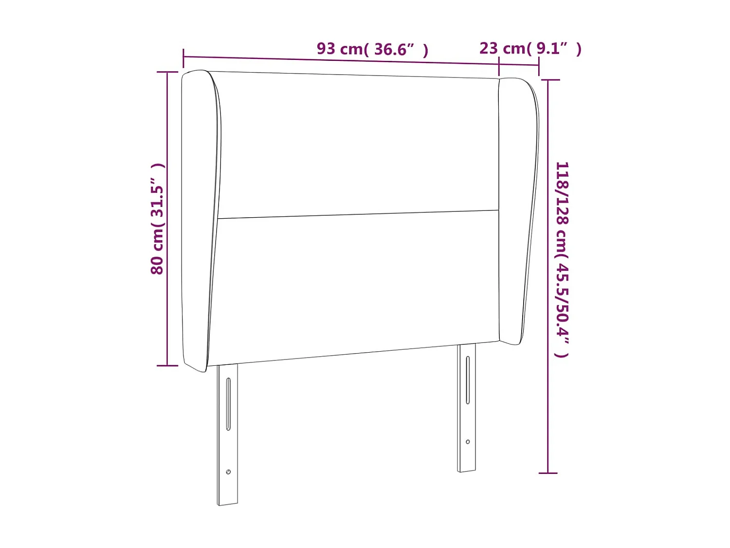 Hoofdbord met randen 93x23x118/128 cm fluweel zwart