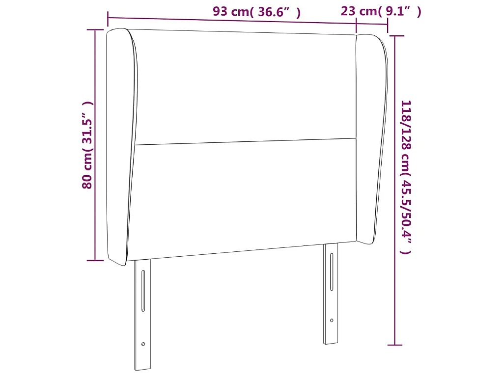 Tête de lit avec oreilles Noir 93x23x118/128 cm Velours