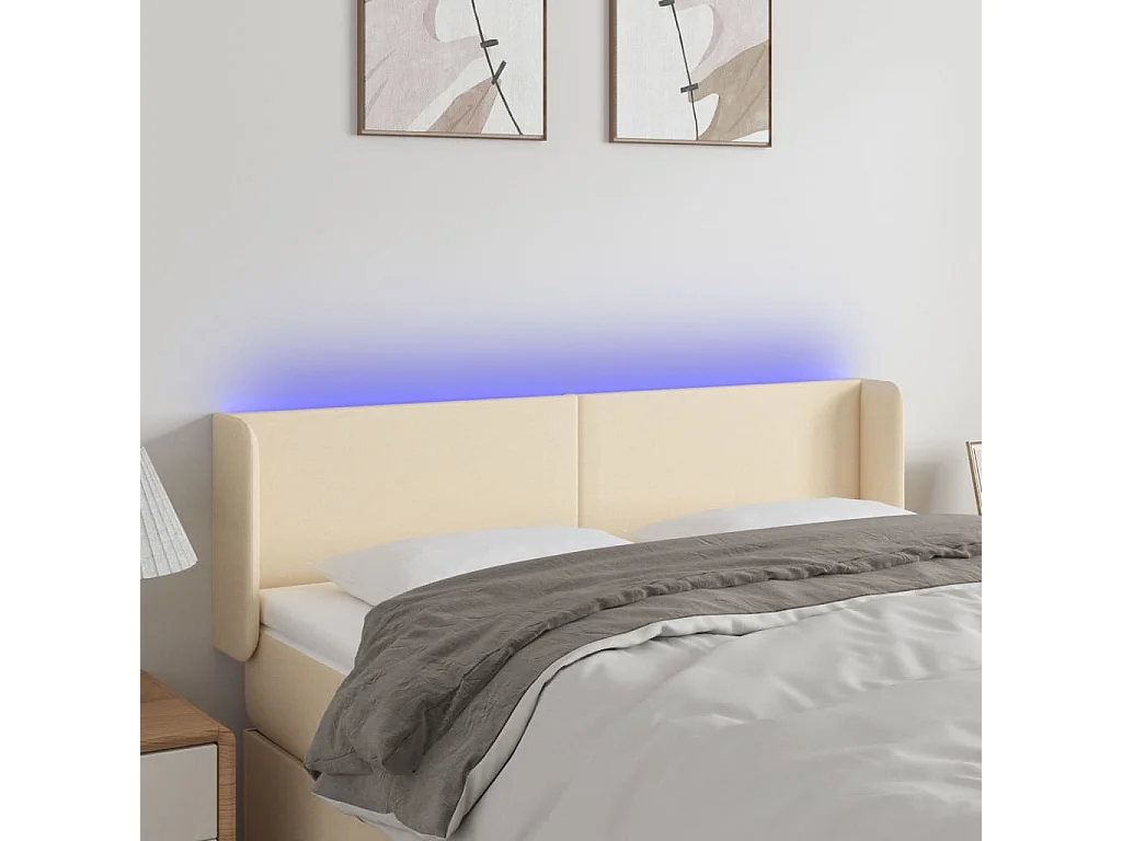 Hoofdbord LED 147x16x78/88 cm stof crèmekleurig