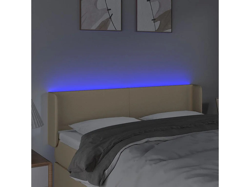 Hoofdbord LED 147x16x78/88 cm stof crèmekleurig