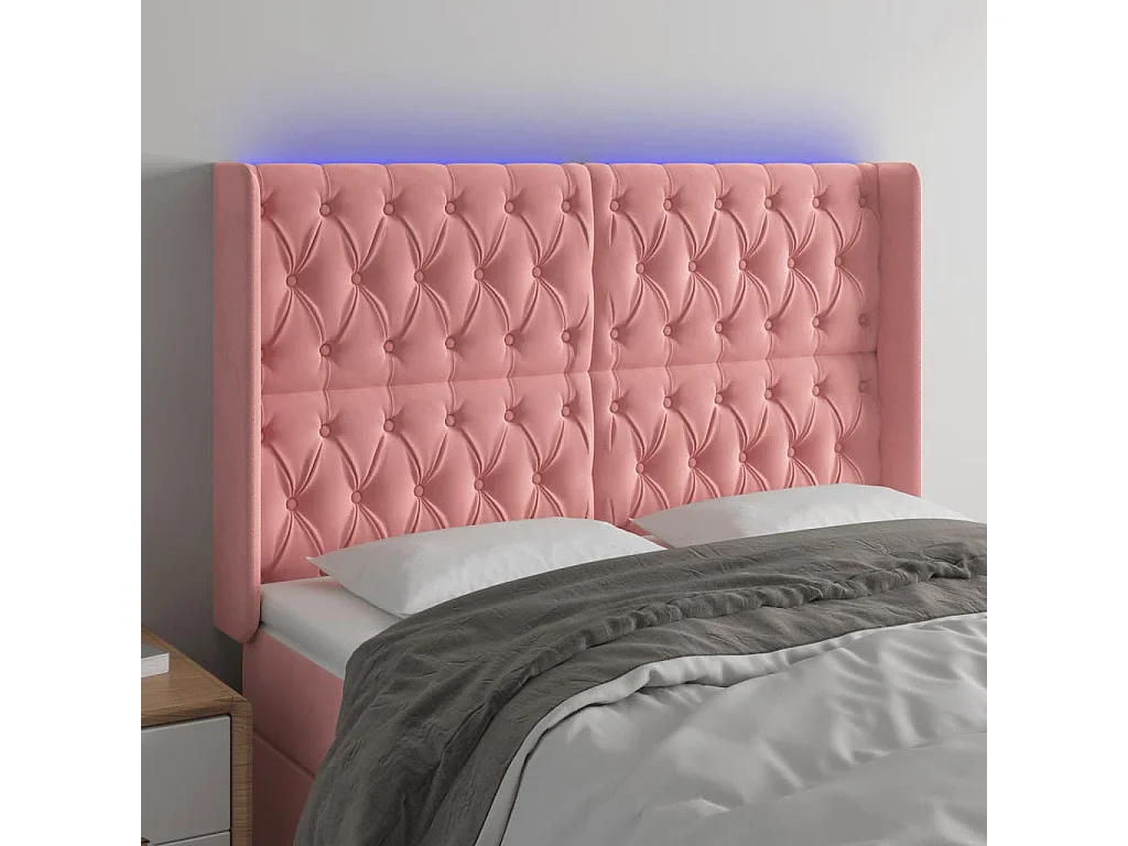 LED Kopfteil Rosa 147x16x118/128 cm Samt