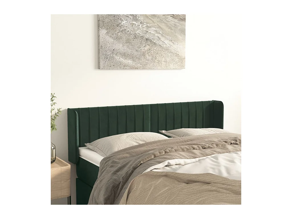 Tête de lit avec oreilles Vert foncé 147x16x78/88 cm Velours