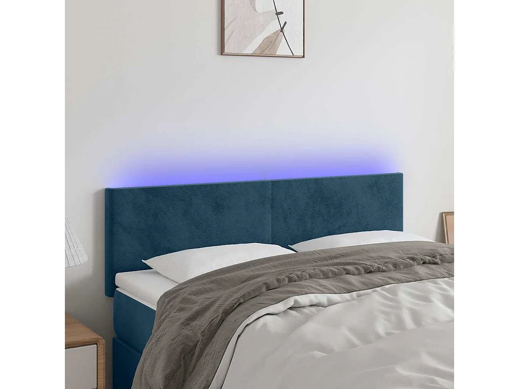 Tête de lit à LED Bleu foncé 144x5x78/88 cm Velours