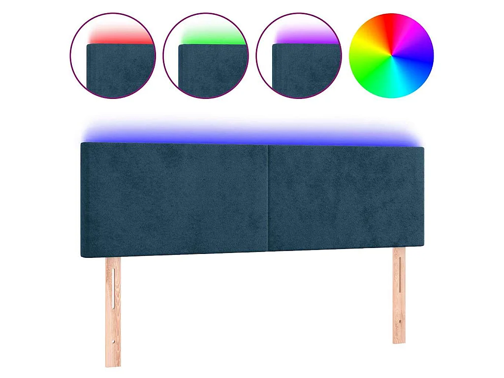 Testiera a LED Blu Scuro 144x5x78/88 cm in Velluto