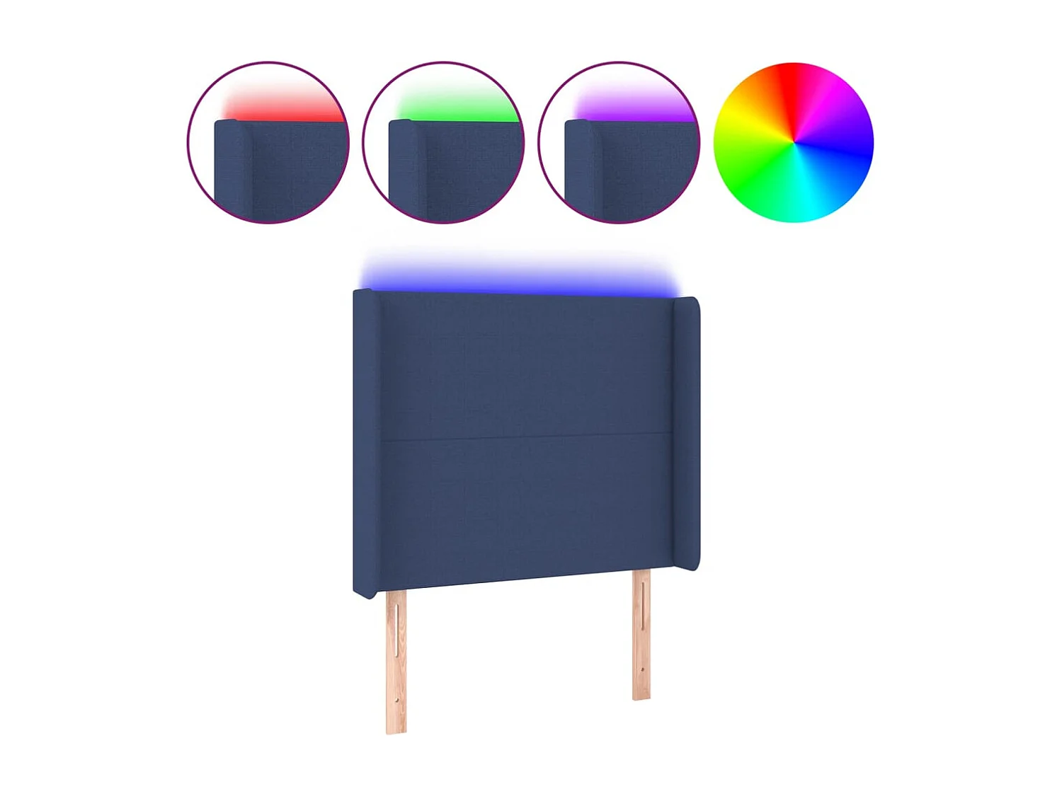 Hoofdbord LED 103x16x118/128 cm stof blauw