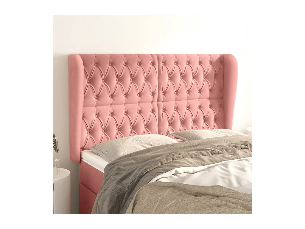Cabeceira de cama c/ abas veludo 147x23x118/128 cm rosa