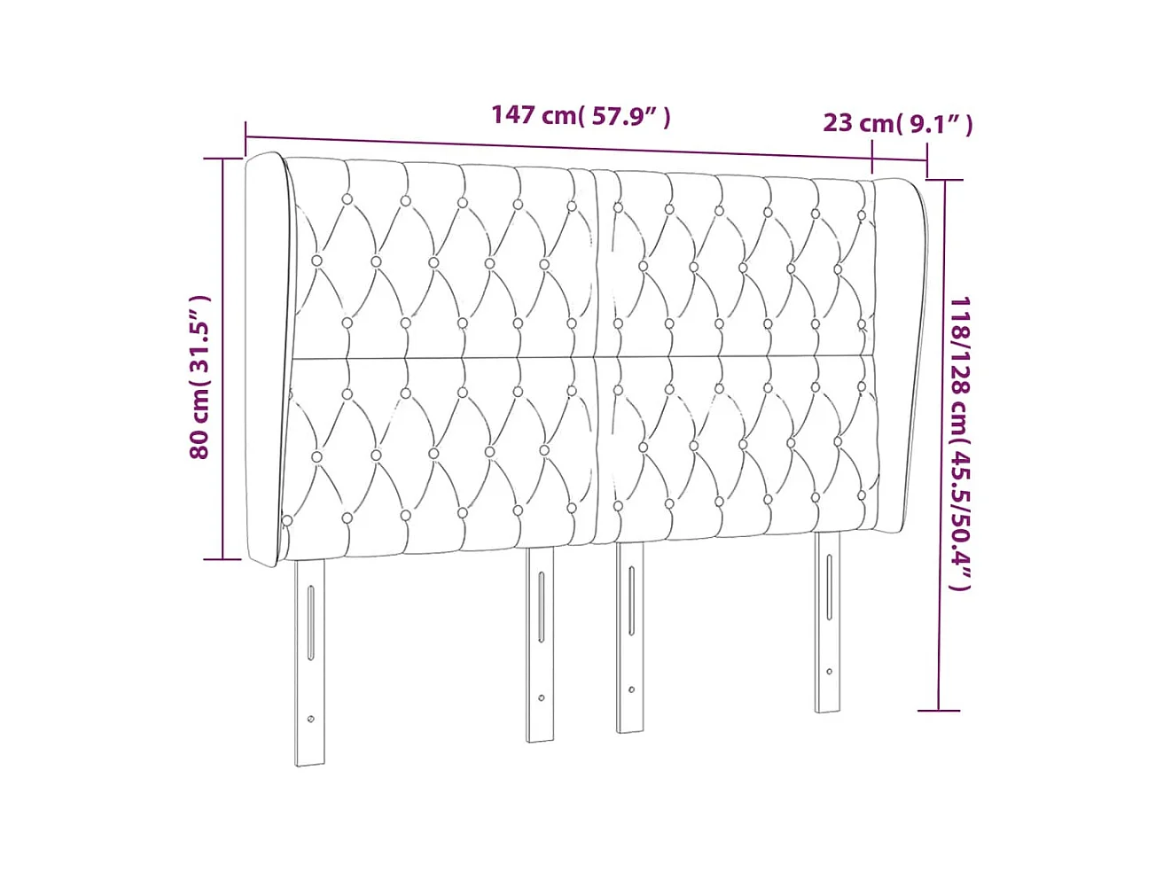 Cabeceira de cama c/ abas veludo 147x23x118/128 cm rosa