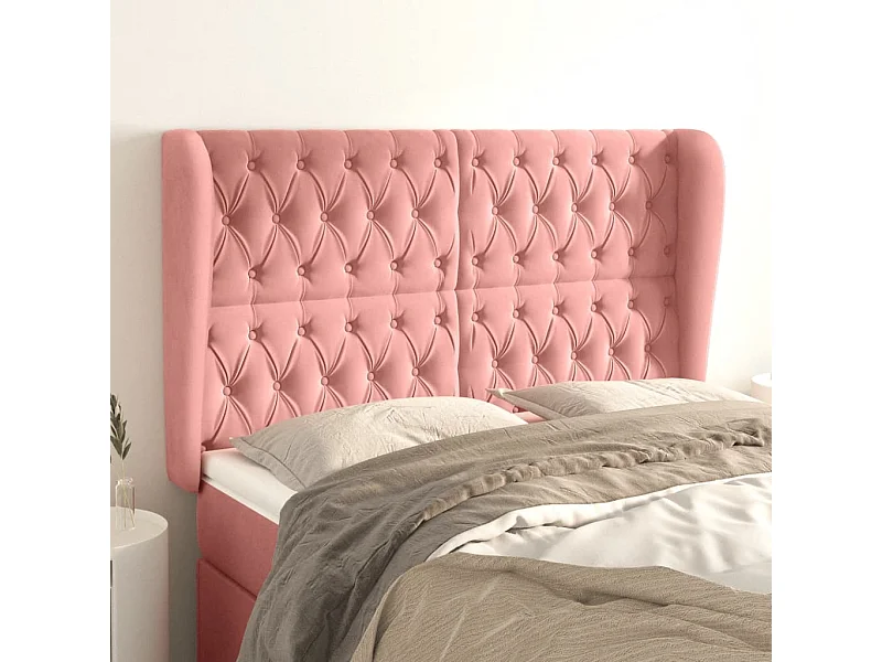 Cabeceira de cama c/ abas veludo 147x23x118/128 cm rosa