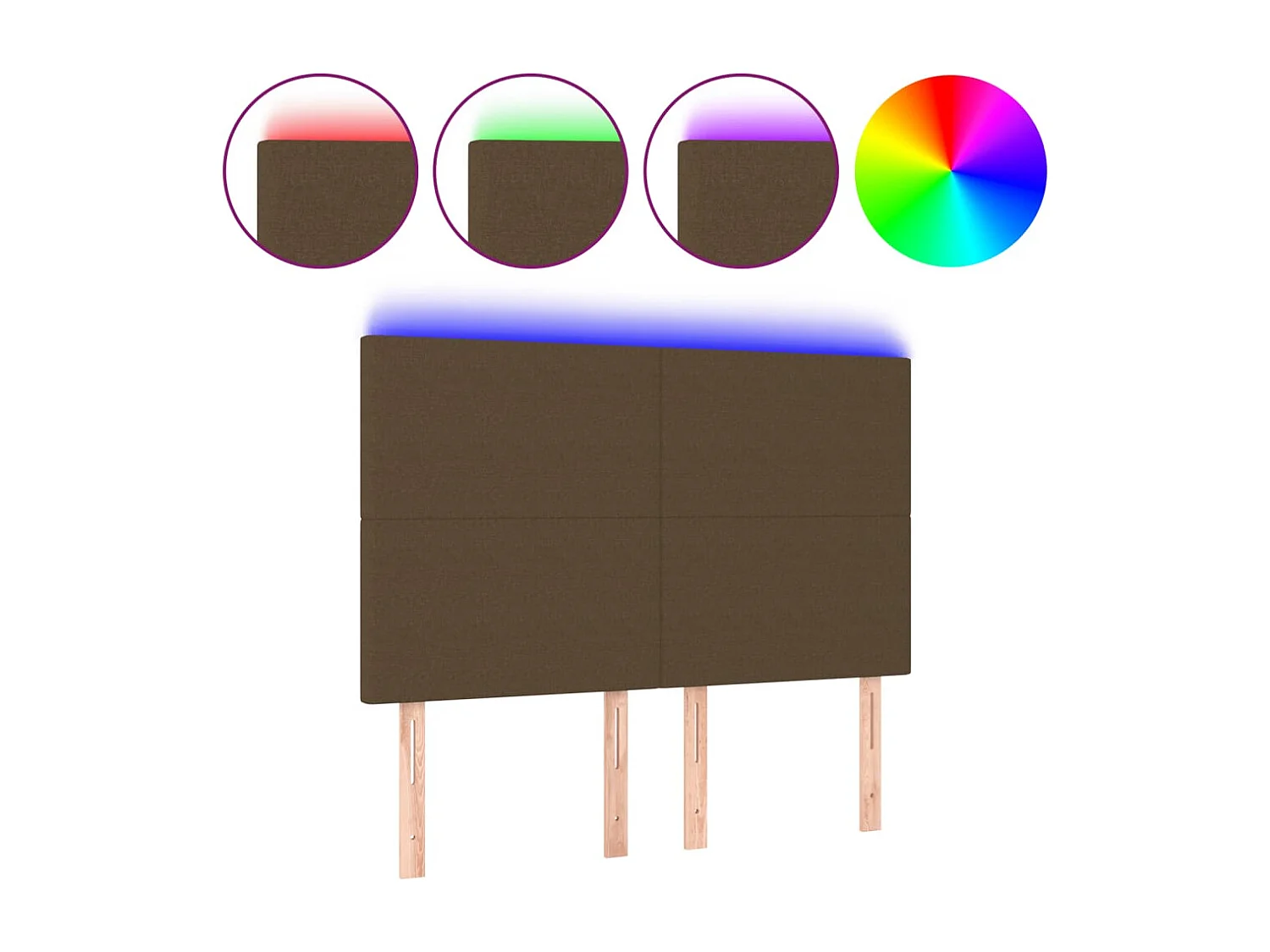 Tête de lit à LED Marron foncé 144x5x118/128 cm Tissu