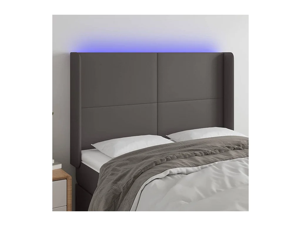 LED Kopfteil Grau 147x16x118/128 cm Kunstleder