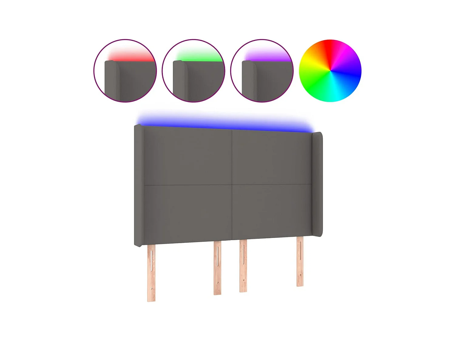 LED Kopfteil Grau 147x16x118/128 cm Kunstleder