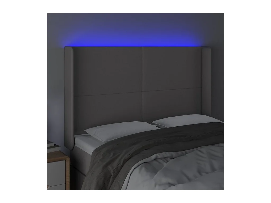 LED Kopfteil Grau 147x16x118/128 cm Kunstleder