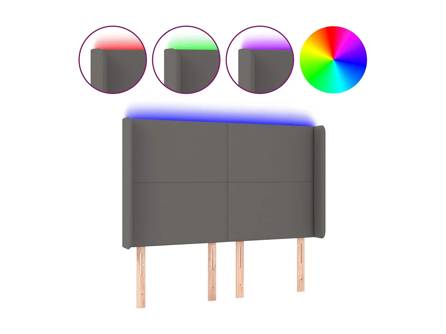 LED Kopfteil Grau 147x16x118/128 cm Kunstleder