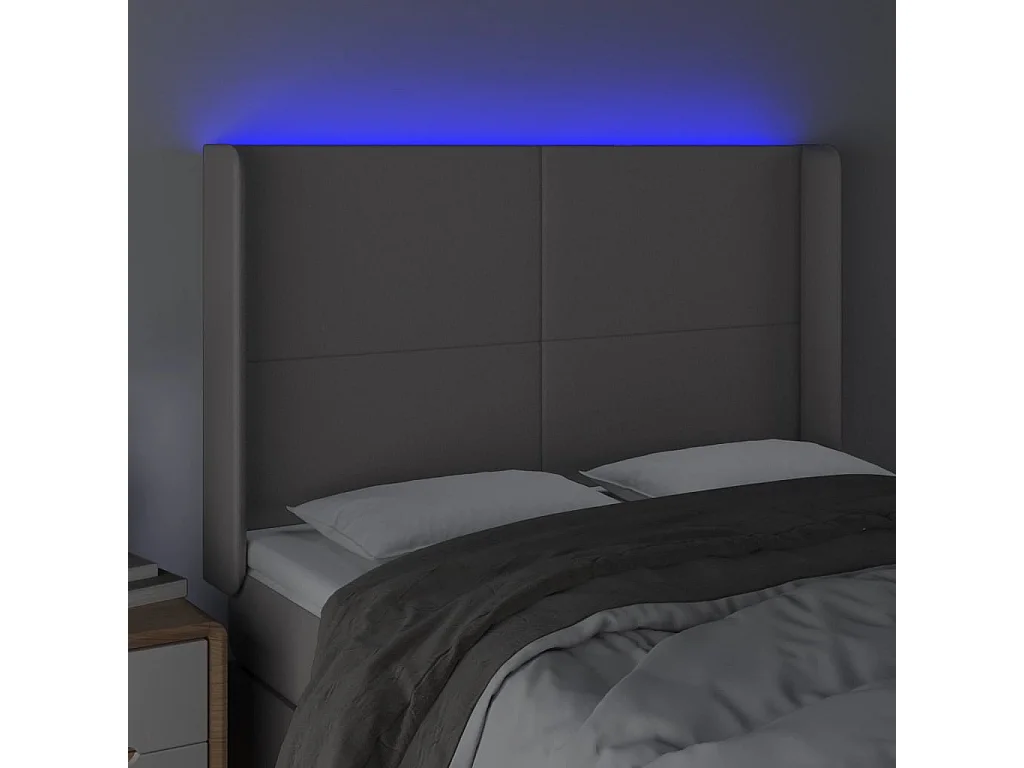 LED Kopfteil Grau 147x16x118/128 cm Kunstleder