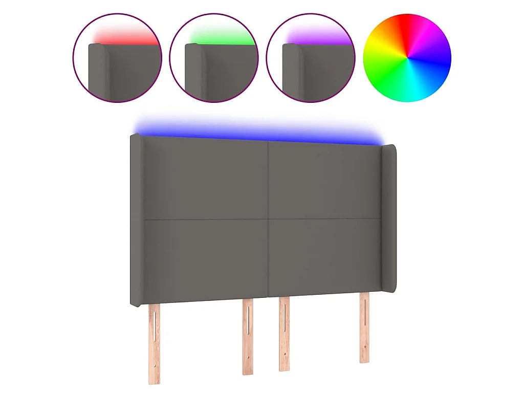 Hoofdbord LED 147x16x118/128 cm kunstleer grijs