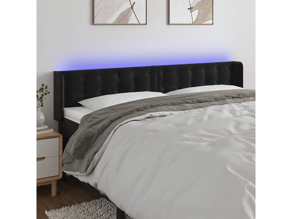 Hoofdbord LED 183x16x78/88 cm fluweel zwart