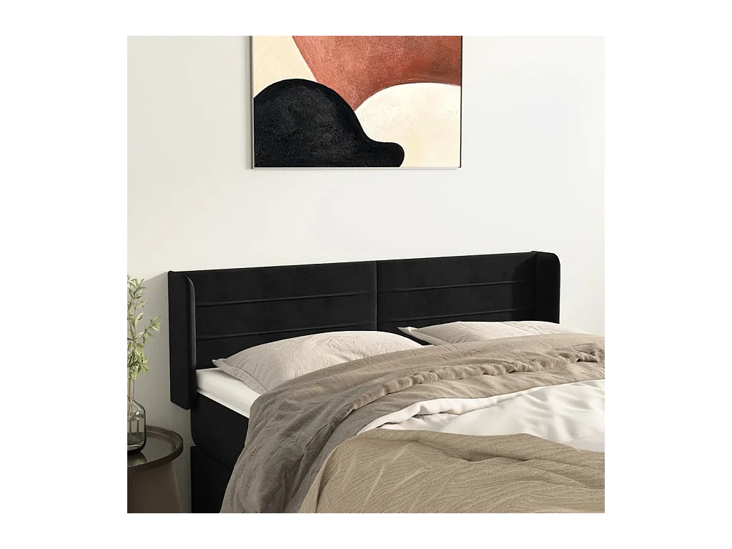 Testiera ad Orecchio Nera 147x16x78/88 cm in Velluto