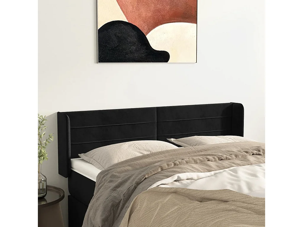 Tête de lit avec oreilles Noir 147x16x78/88 cm Velours