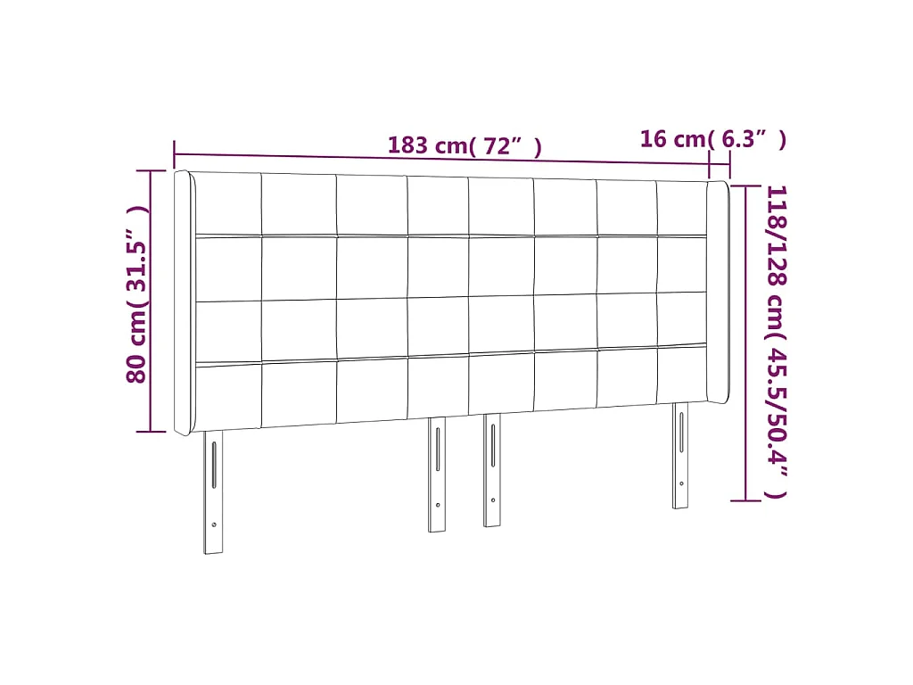Tête de lit avec oreilles Taupe 183x16x118/128 cm Tissu