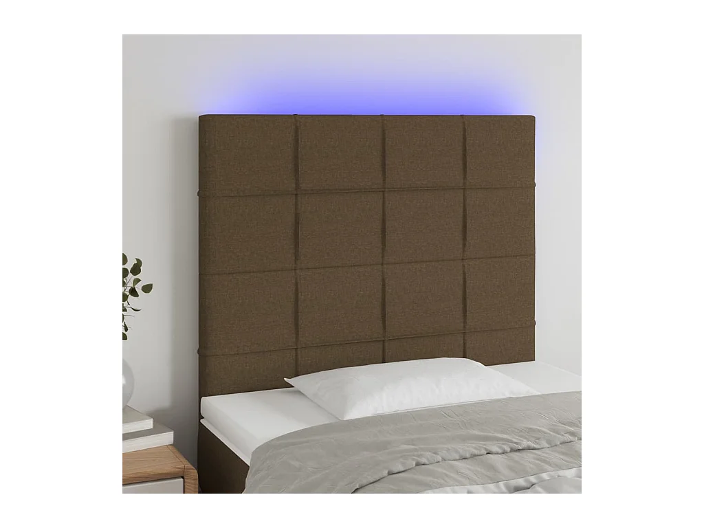 Cabeceira de cama c/ luzes LED tecido 100x5x118/128cm castanho