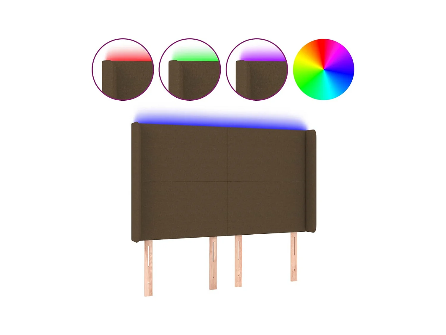 Testiera a LED MarroneScuro147x16x118/128cm inTessuto