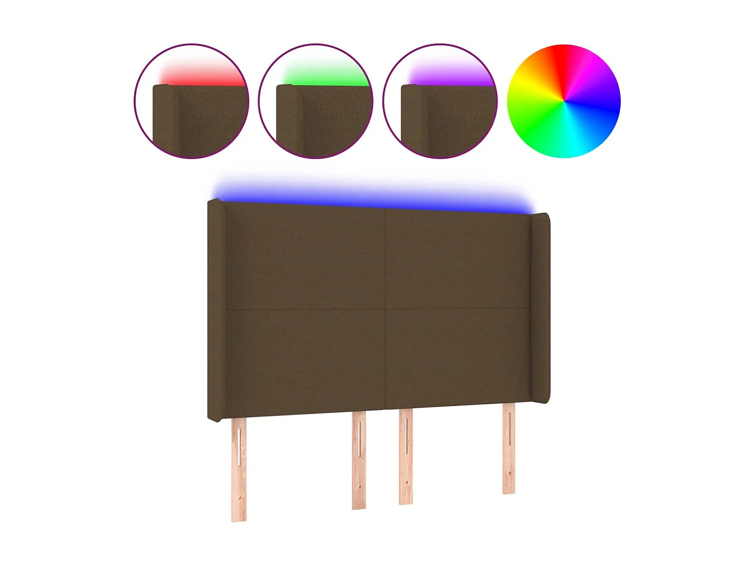 Tête de lit à LED Marron foncé 147x16x118/128 cm Tissu