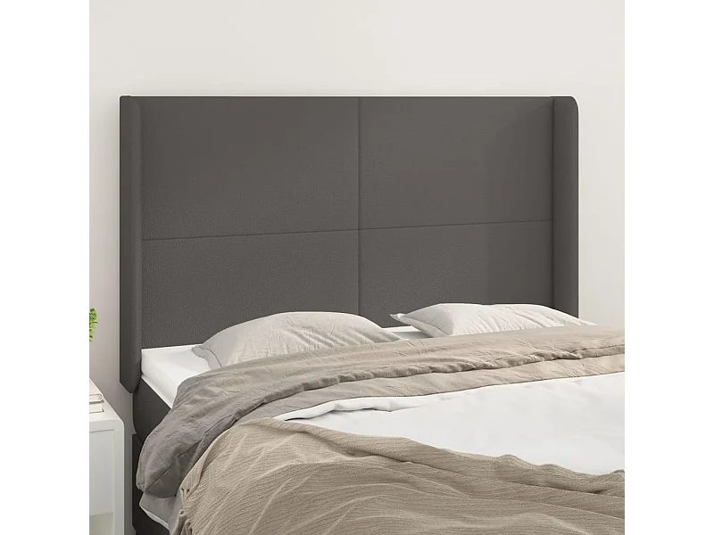 Cabecero con orejas cuero sintético gris 147x16x118/128cm