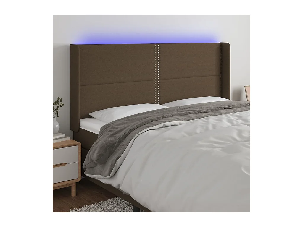 Tête de lit à LED Marron foncé 203x16x118/128 cm Tissu