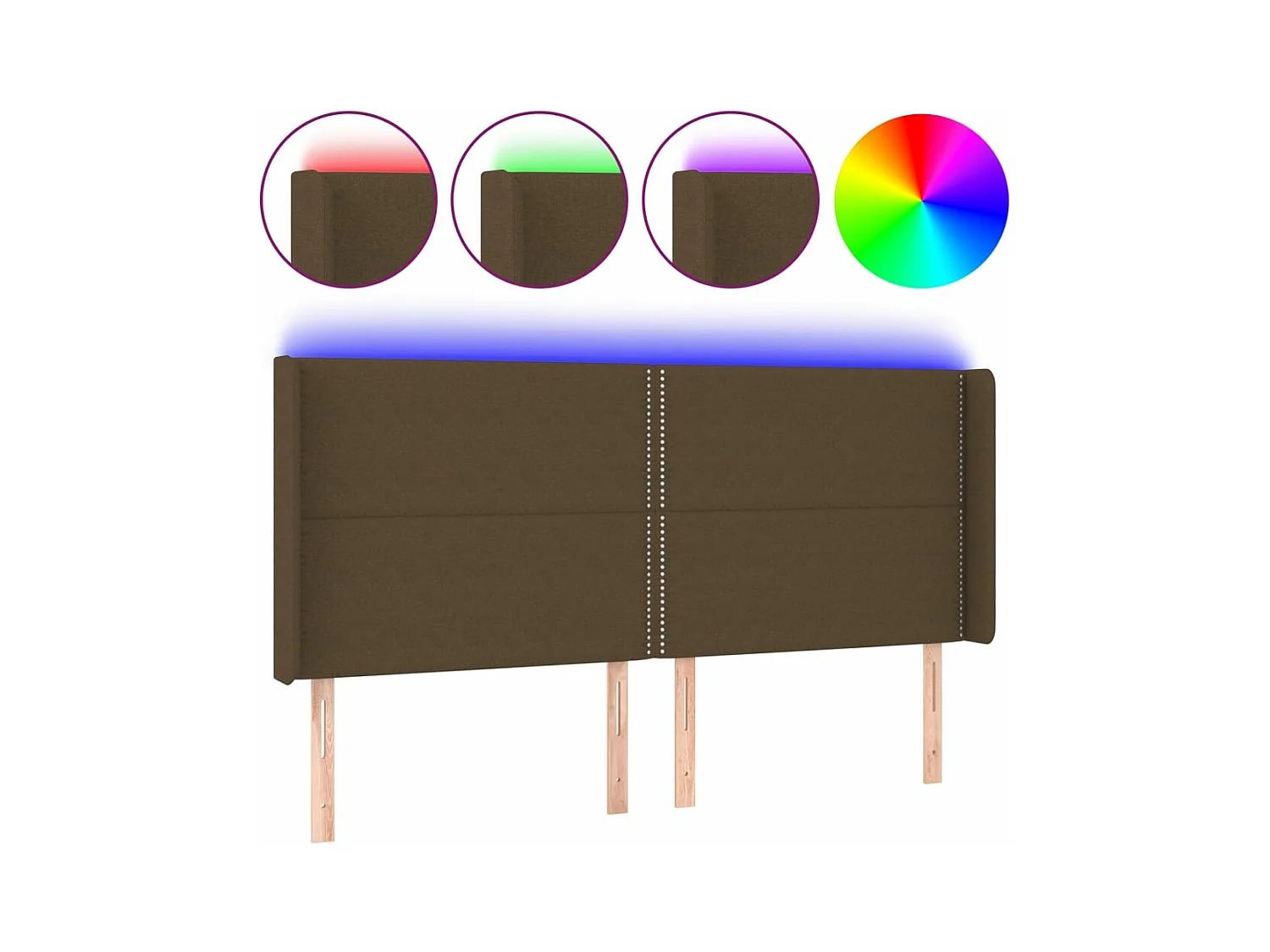 Tête de lit à LED Marron foncé 203x16x118/128 cm Tissu