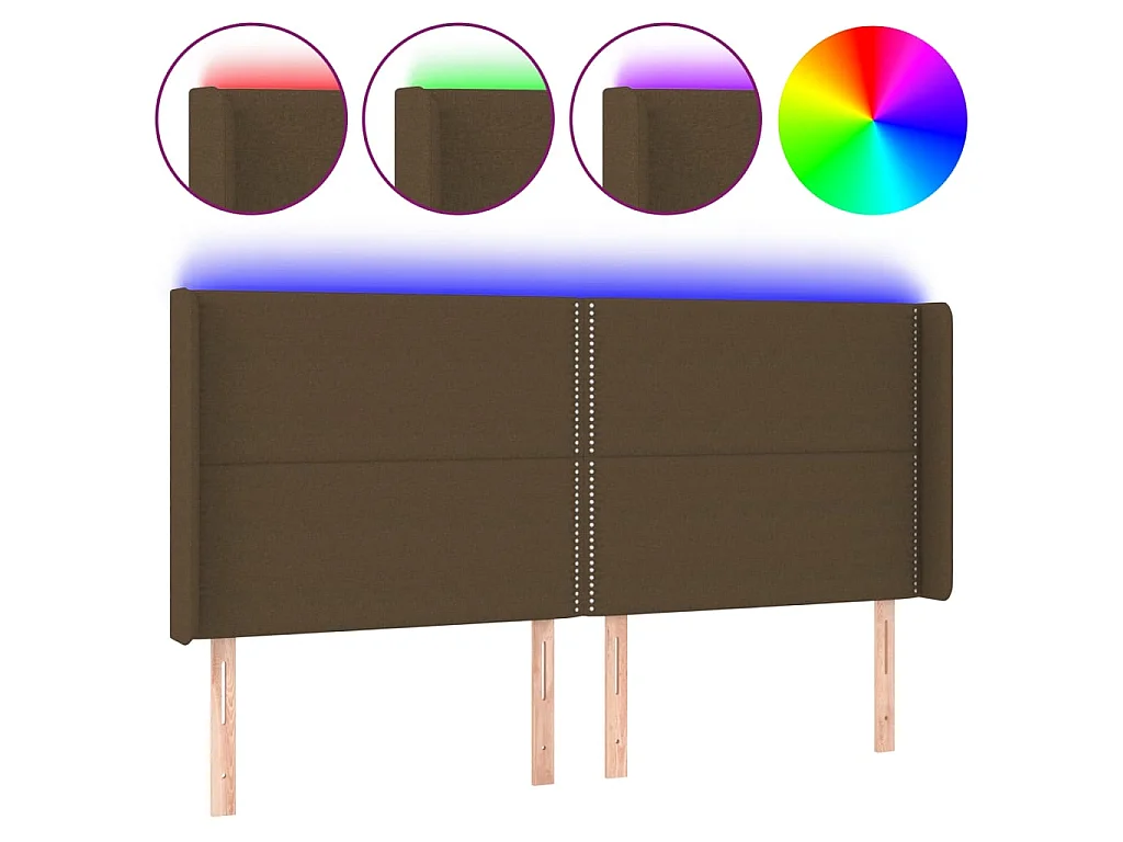 Testiera a LED Marrone Scuro 203x16x118/128 cm in Tessuto