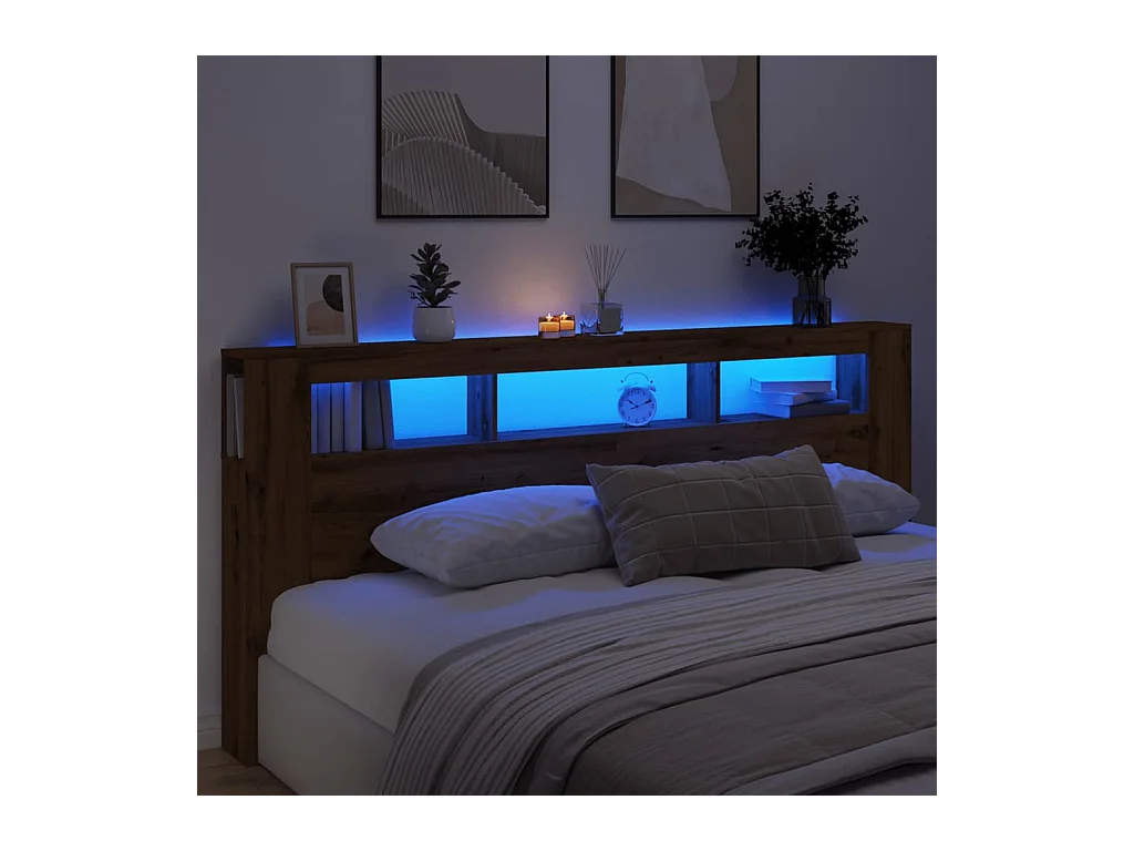 Tête de lit à LED chêne artisanal 220x18,5x103,5 cm