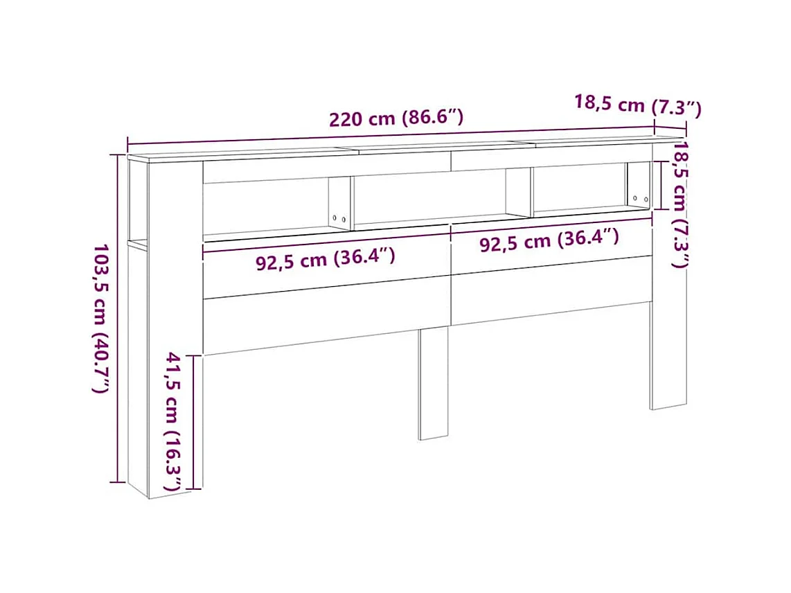 Tête de lit à LED chêne artisanal 220x18,5x103,5 cm