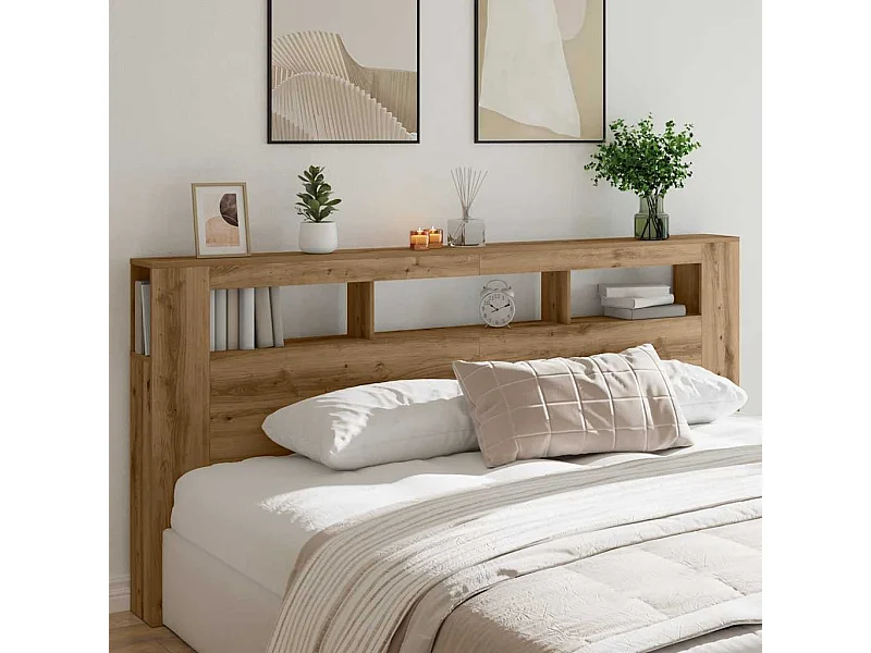 Hoofdeinde met LED 220x18,5x103,5 cm hout artisanaal eikenkleur