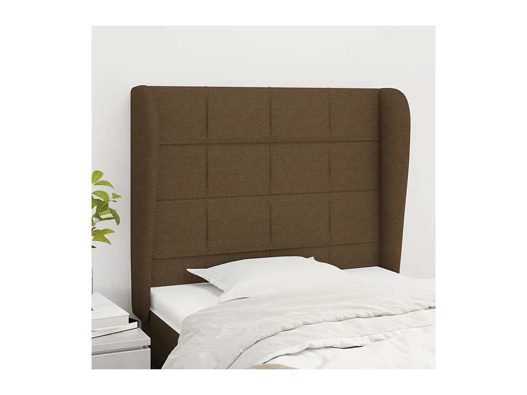Tête de lit avec oreilles Marron foncé 103x23x118/128 cm Tissu
