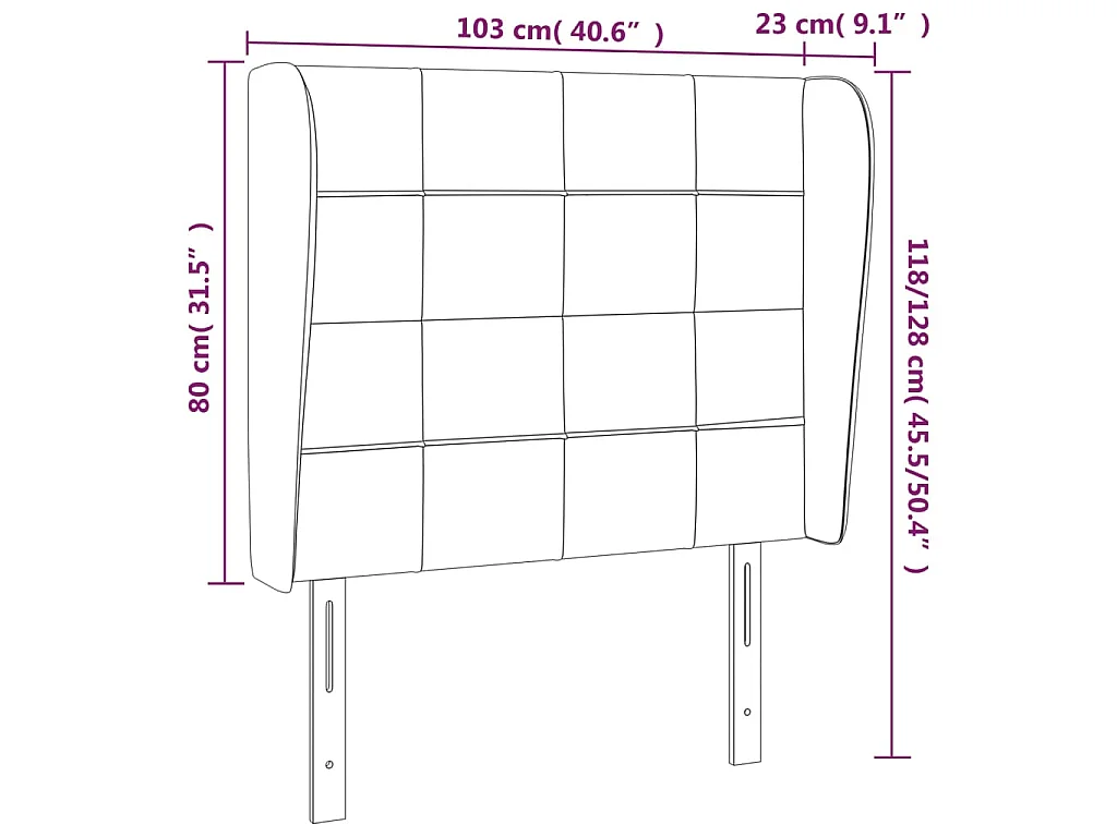 Tête de lit avec oreilles Marron foncé 103x23x118/128 cm Tissu