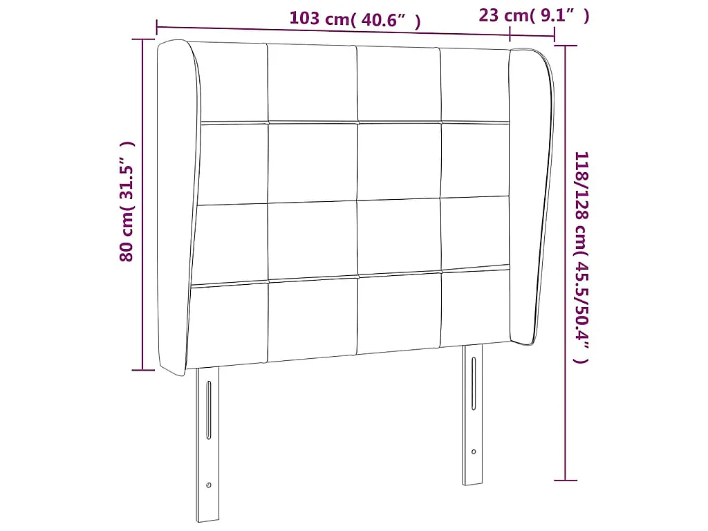 Tête de lit avec oreilles Marron foncé 103x23x118/128 cm Tissu