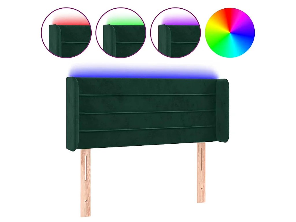 Cabeceira cama c/ luzes LED veludo 103x16x78/88 cm verde-escuro
