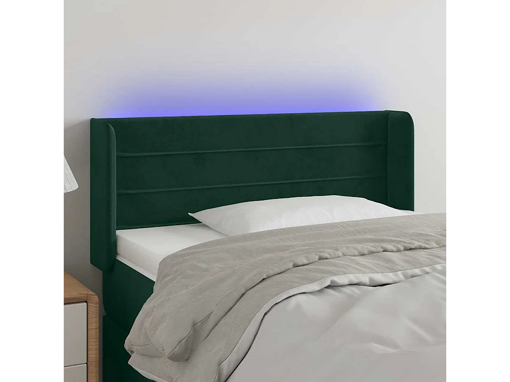 Cabeceira cama c/ luzes LED veludo 103x16x78/88 cm verde-escuro