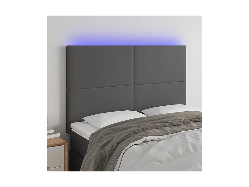 LED Kopfteil Grau 144x5x118/128 cm Kunstleder