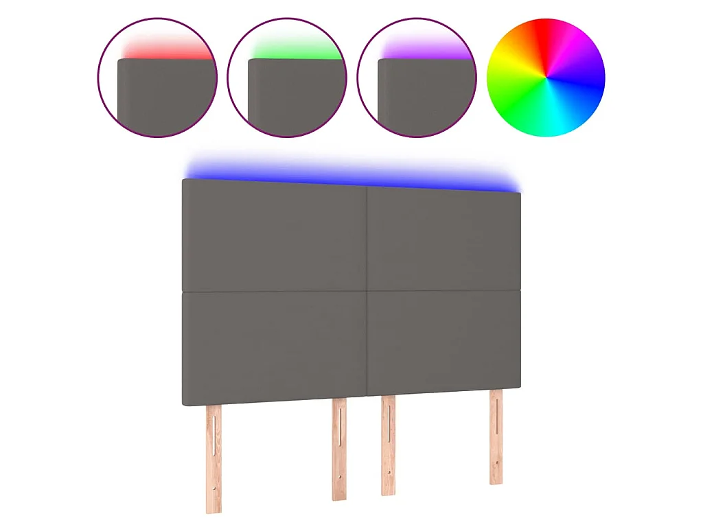 Testiera a LED Grigio 144x5x118/128 cm in Similpelle