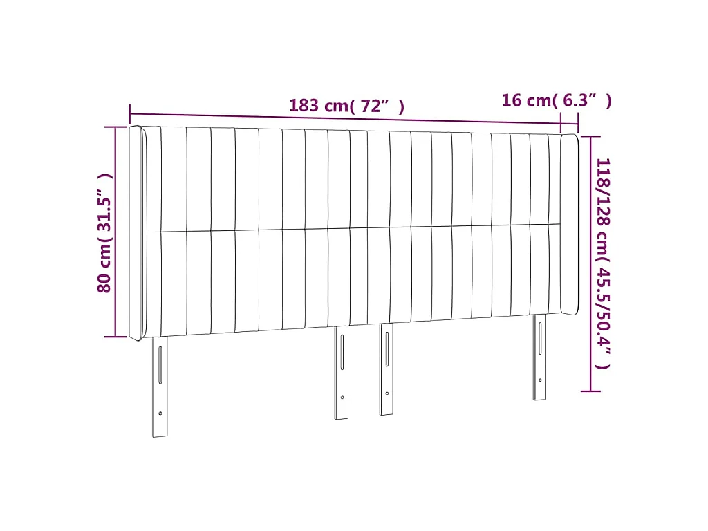 Testiera ad Orecchio Tortora 183x16x118/128 cm in Tessuto