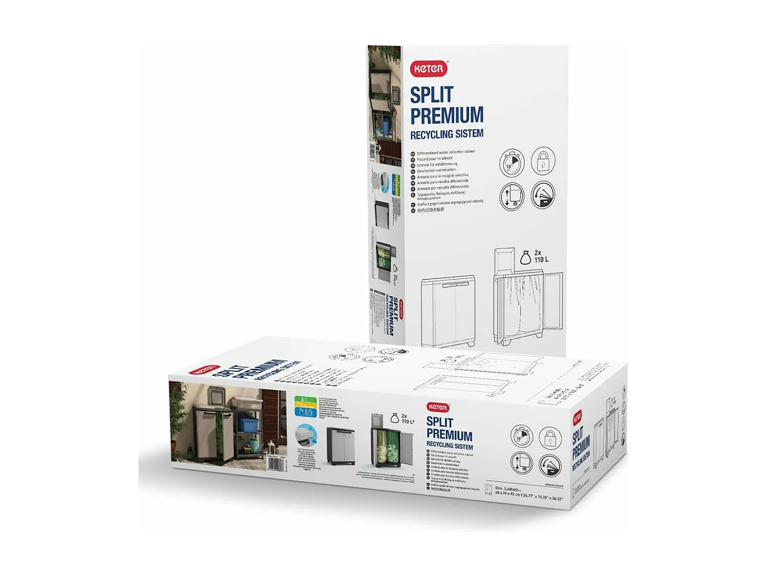 Armario de reciclaje Split Premium gris y negro 92 cm