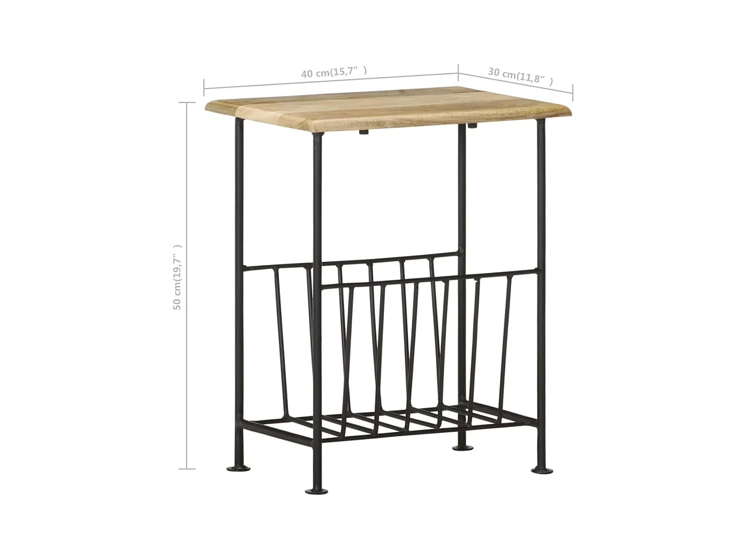 Portariviste 40x30x50 cm in Legno Massello di Mango e Acciaio