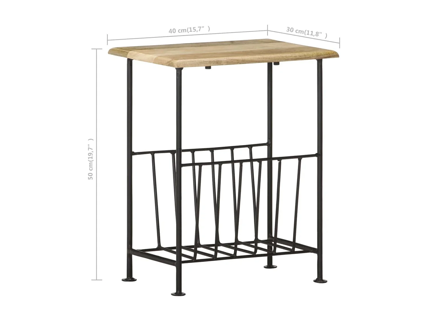 Porte-revues 40x30x50 cm Bois de manguier solide et acier