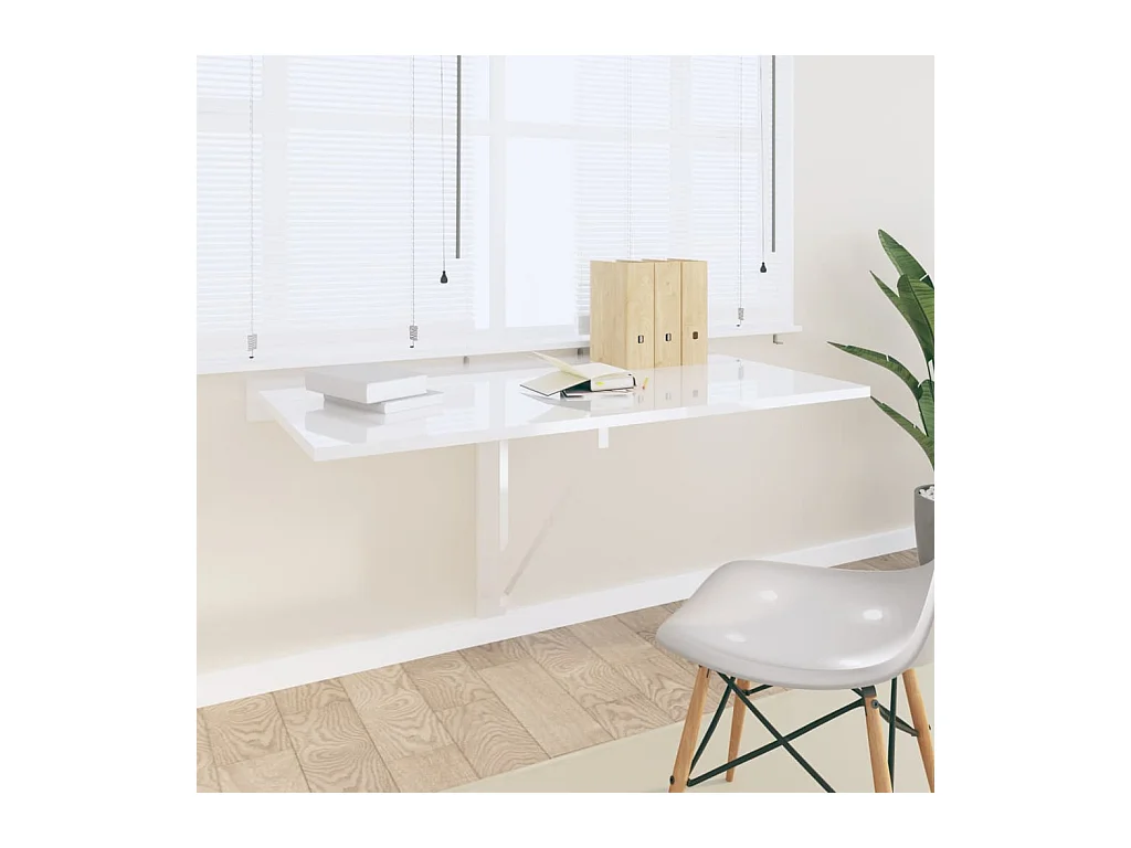 Wandtafel inklapbaar 100x60x56 cm bewerkt hout hoogglans wit