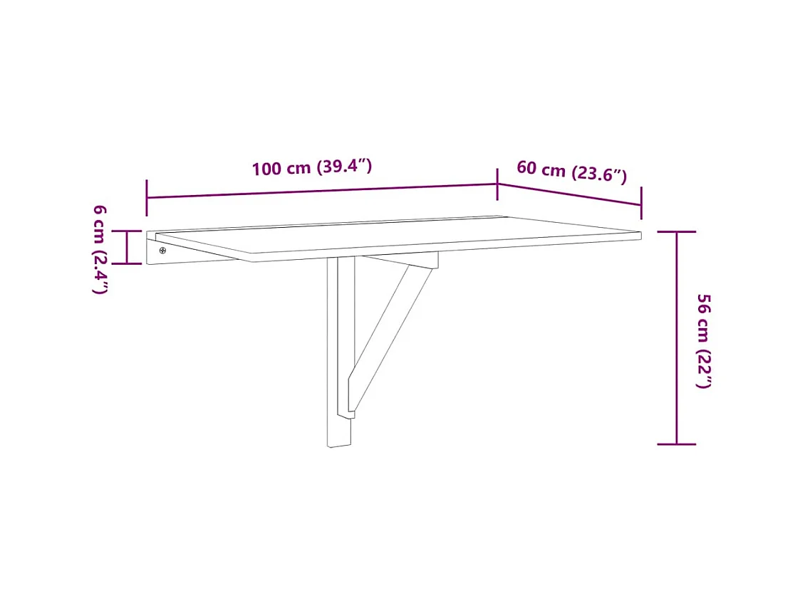 Wandtafel inklapbaar 100x60x56 cm bewerkt hout hoogglans wit