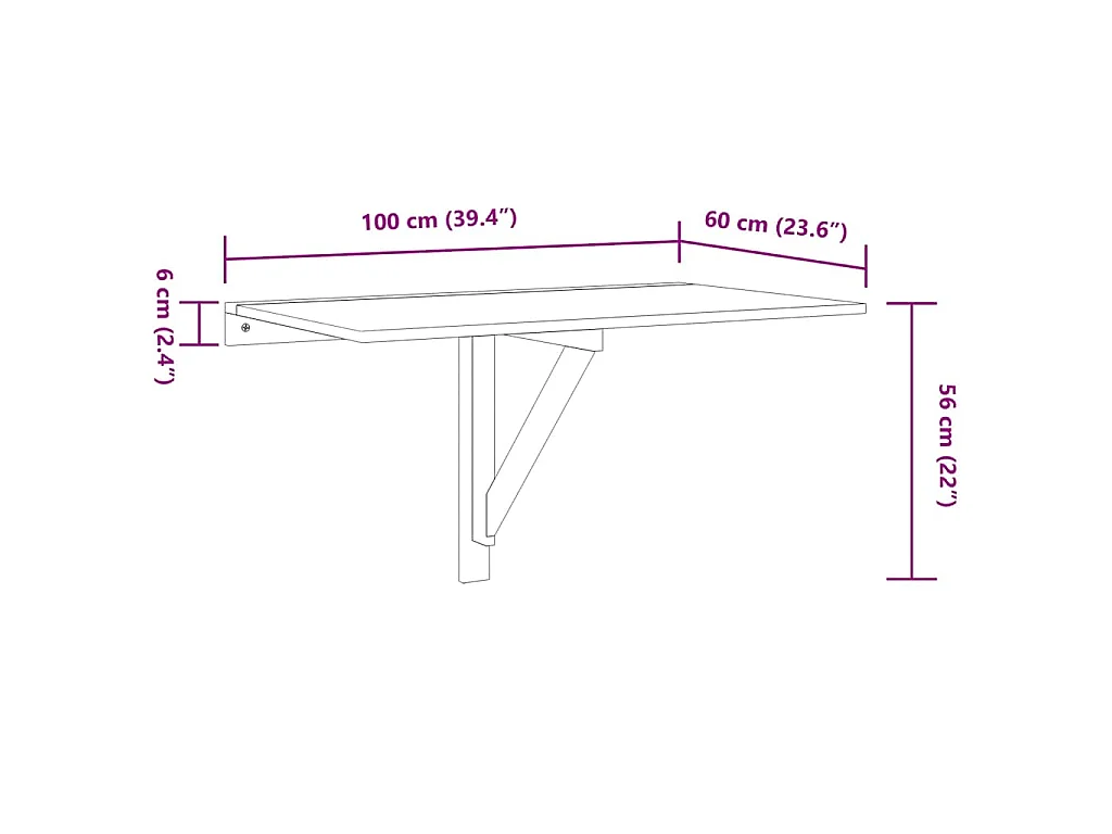 Wandtafel inklapbaar 100x60x56 cm bewerkt hout hoogglans wit