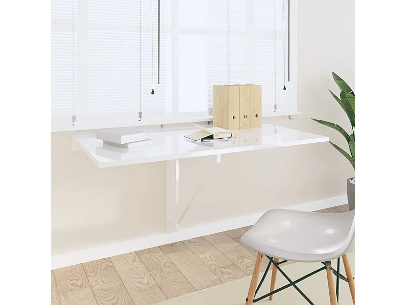 Table murale pliable Blanc brillant 100x60x56cm Bois ingénierie
