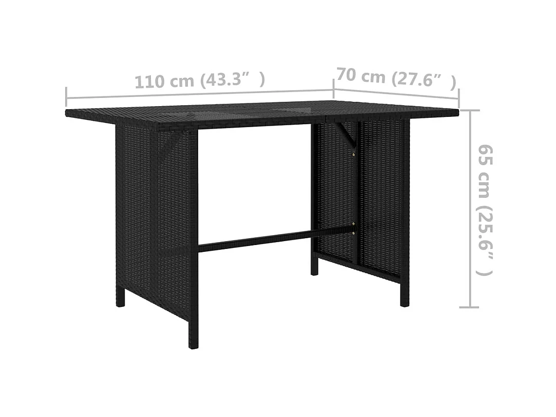 Table à manger de jardin Noir 110x70x65 cm Résine tressée